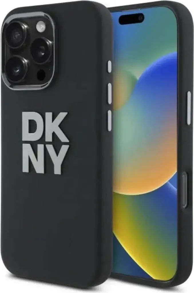 DKNY Dkhcp16Lsmcbsk Cover iPhone 16 Pro Silicone Liquido Logo Metallo