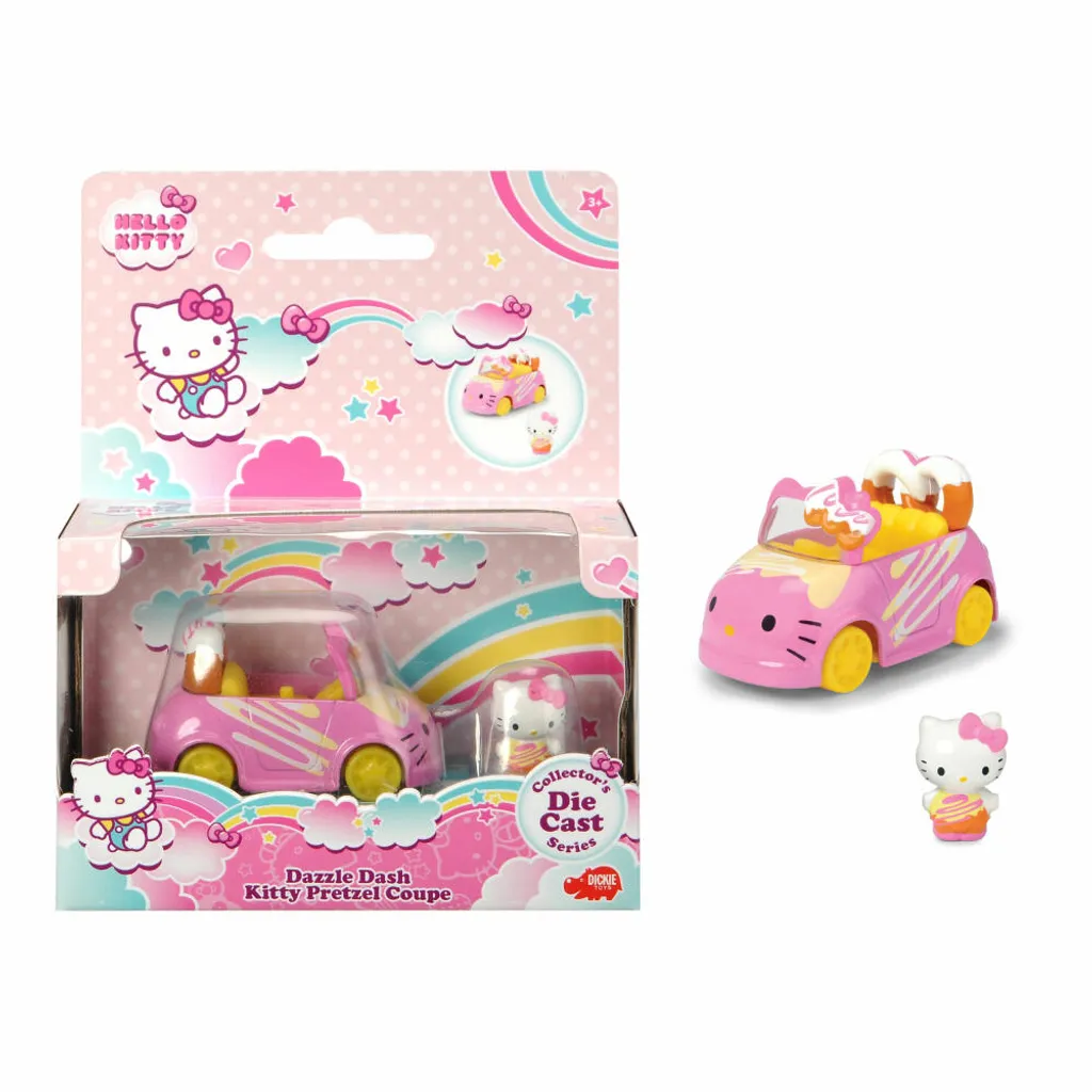 Voiture Miniature Hello Kitty Bretzel et sa Figurine articulée Rose