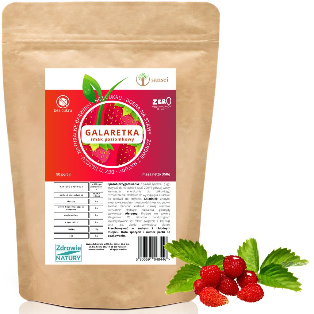 Galaretka bez cukru 350g 50 porcji POZIOMKA FIT KETO bez Zdjęcie produktu 