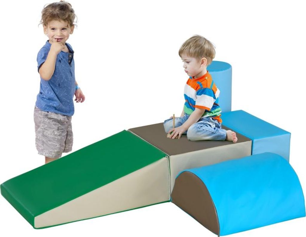 Fortuna Lai Bausteine für Kinder 5er-Set Schaumstoff-Bauklötze weich & sicher für 1-3 Jahre, Kunstleder & EPE, Bauspielzeug