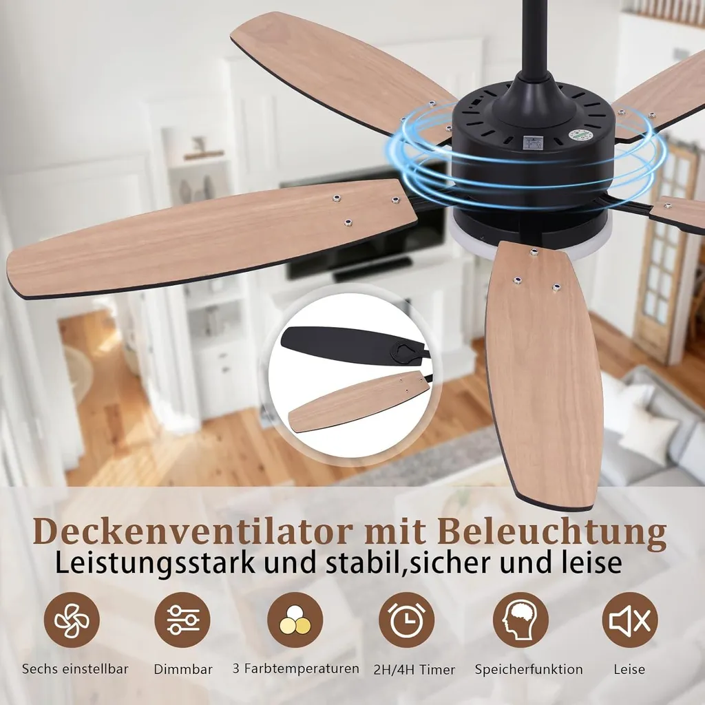 Ventilateur de plafond pour grand salon, éclairage LED modulable