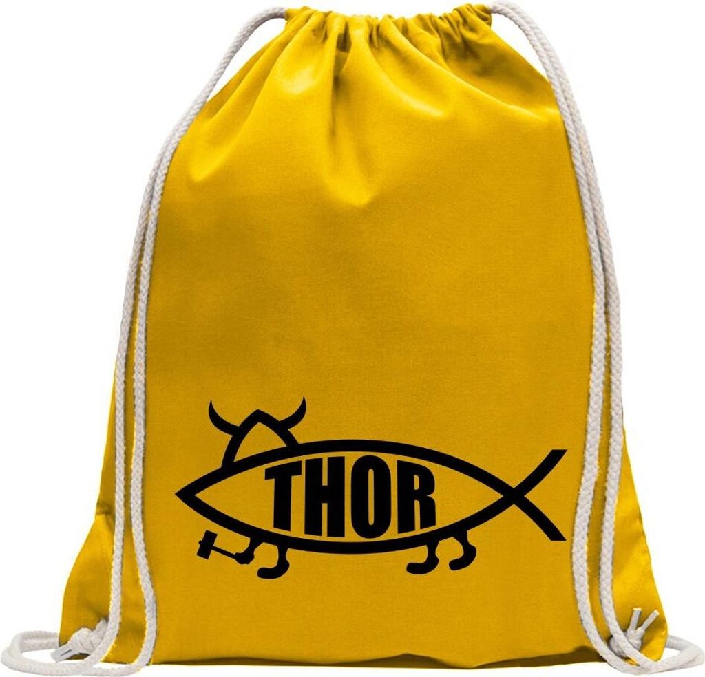 Kiwistar - Turnbeutel - gelb - Thor Fisch - Fun Rucksack Sport Beutel Gymsack Baumwolle mit Ziehgurt