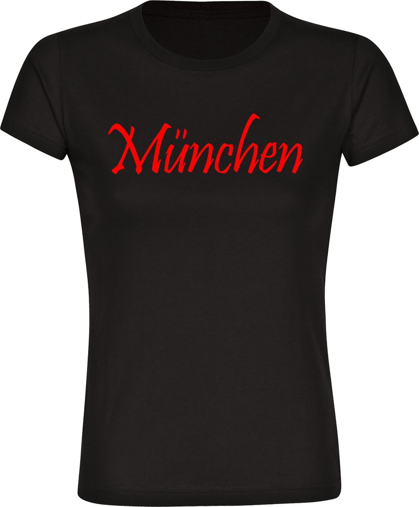 multifanshop Damen T-Shirt - München rot - Schriftzug, schwarz, Größe M