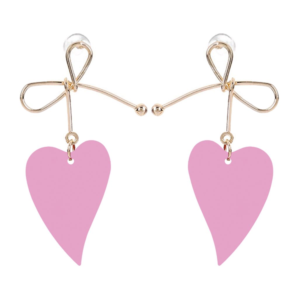1 paar Baumeln Ohrringe Anti-allergie Süße Einfarbig Herz Form Aushöhlen Hängende Ohrringe Weiblichen Schmuck-Rosa