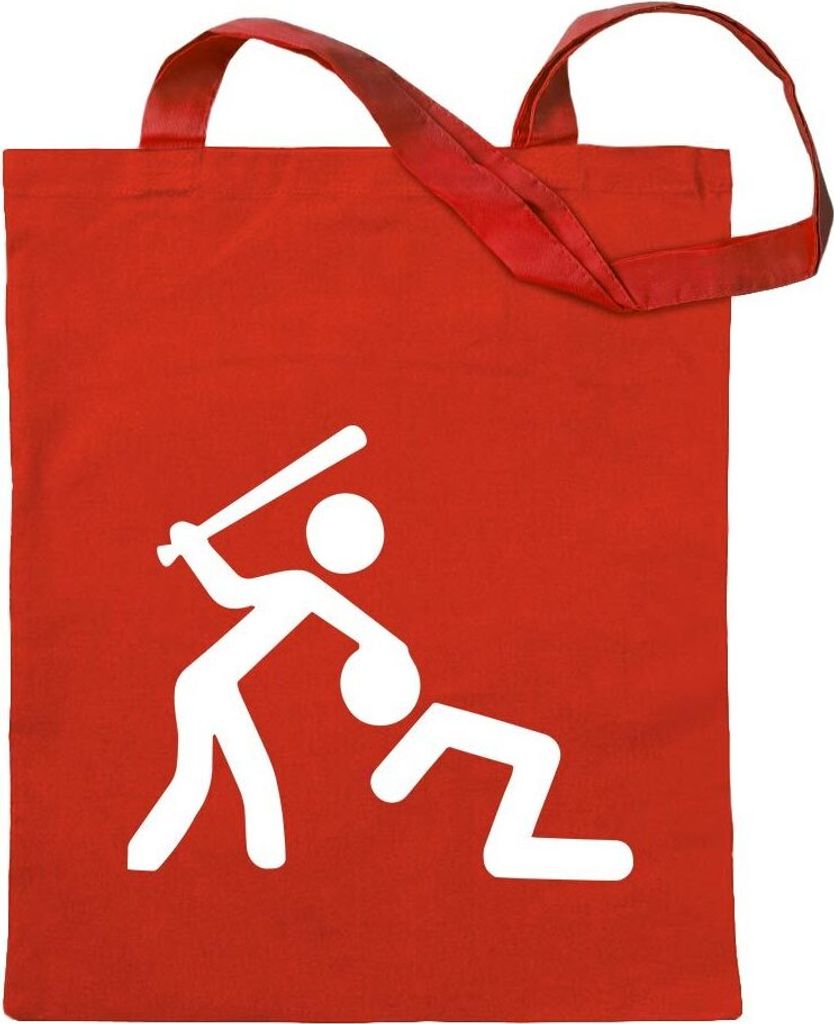 Kiwistar - Baumwolltasche - rot - Knüppel Schläger Warnung - Turnbeutel Fun Rucksack Sport Beutel Gymsack Ziehgurt