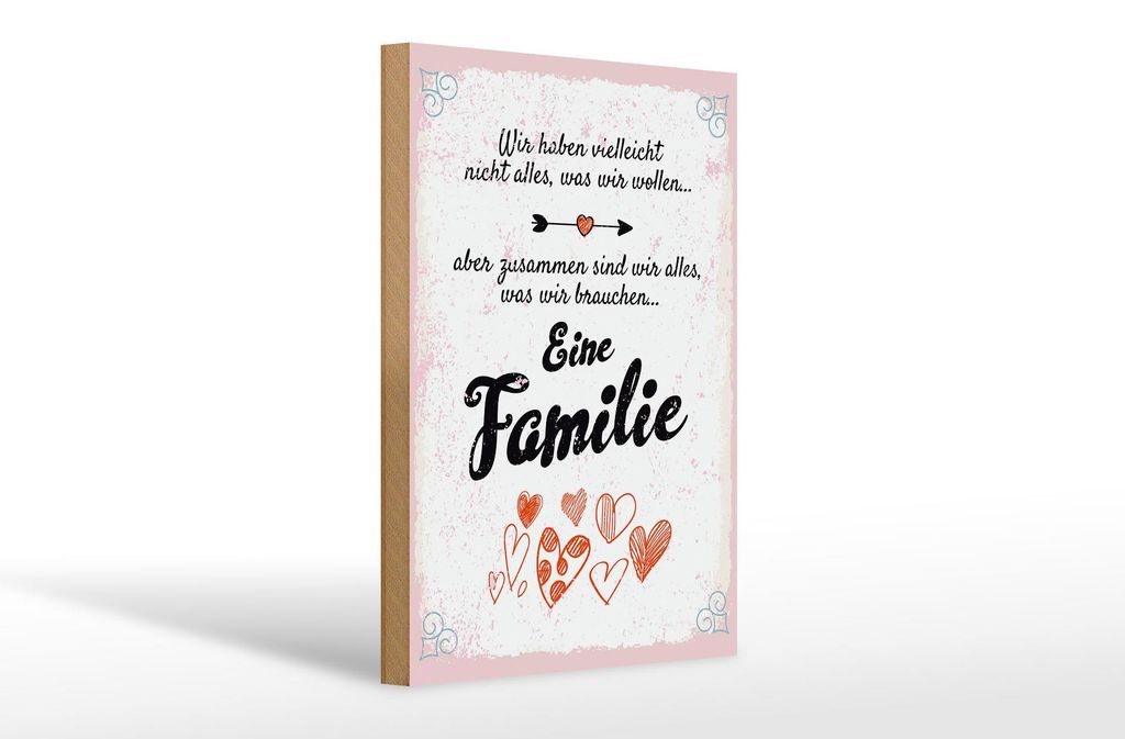 Holzschild Familie Zusammen sind wir alles, 30x20 cm, Holzschilder Spruch Glück Weisheit