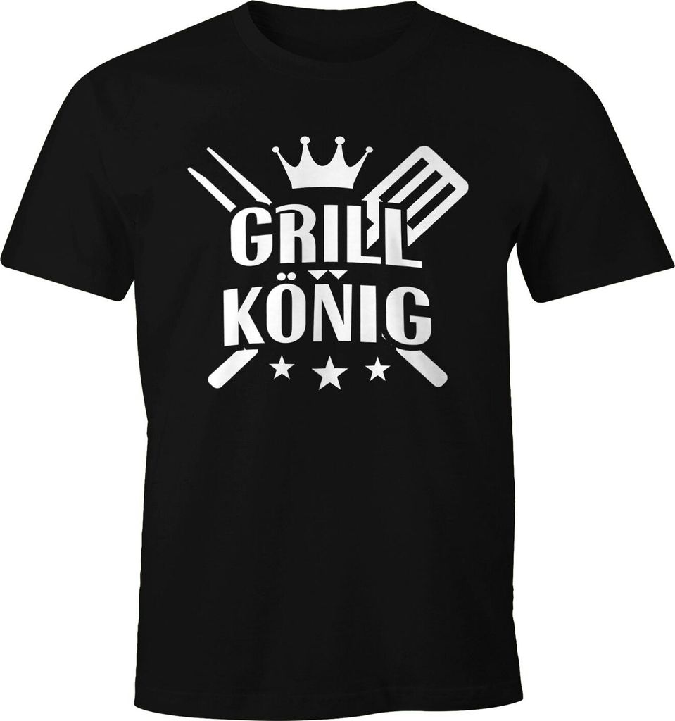 Herren T-Shirt Grill-König Fun-Shirt Barbecue BBQ Tee Grillen Sommer Moonworks schwarz M