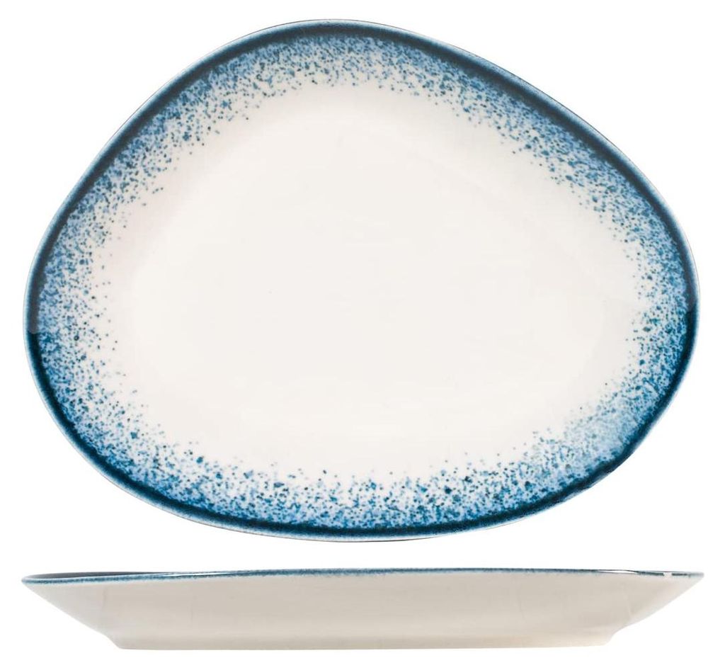 H&H Jupiter Ovaler Porzellanteller, 30 cm, modernes Design, elegant, zum Servieren von Speisen, Blautöne