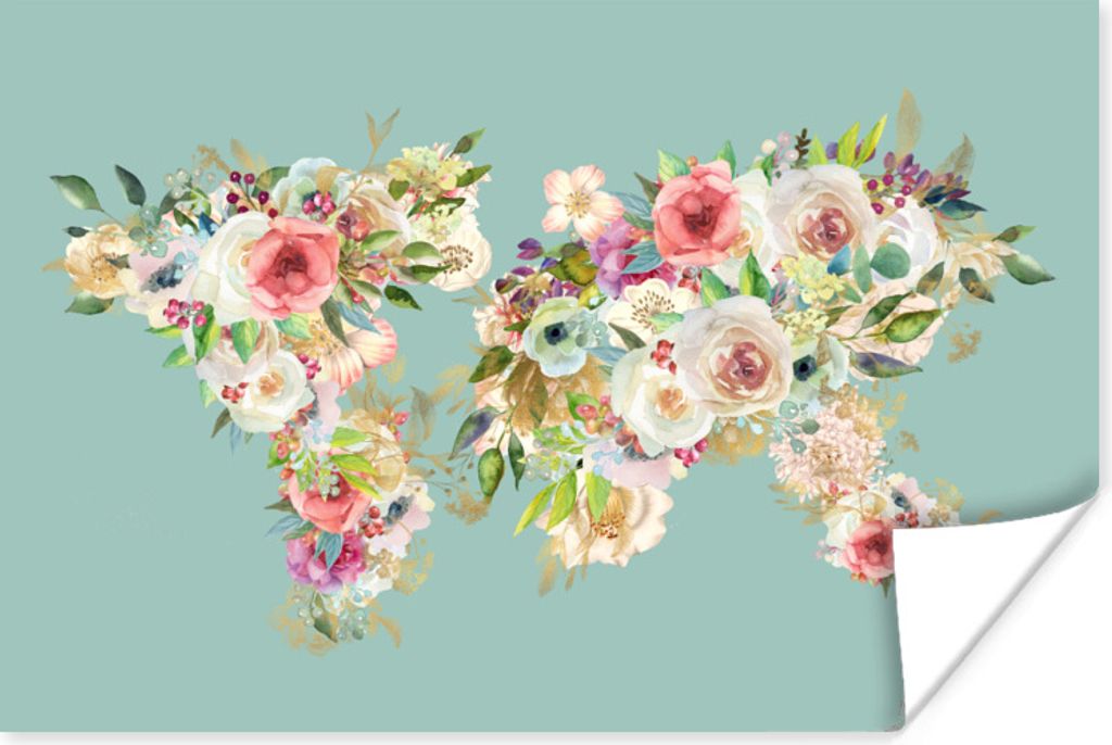 MuchoWow Poster Karte - Welt - Blumen - Pflanzen 180x120 cm - Fotoplakat