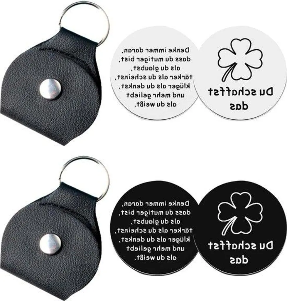 Pièce porte-bonheur en acier laqué noir et étui cuir véritable noir
