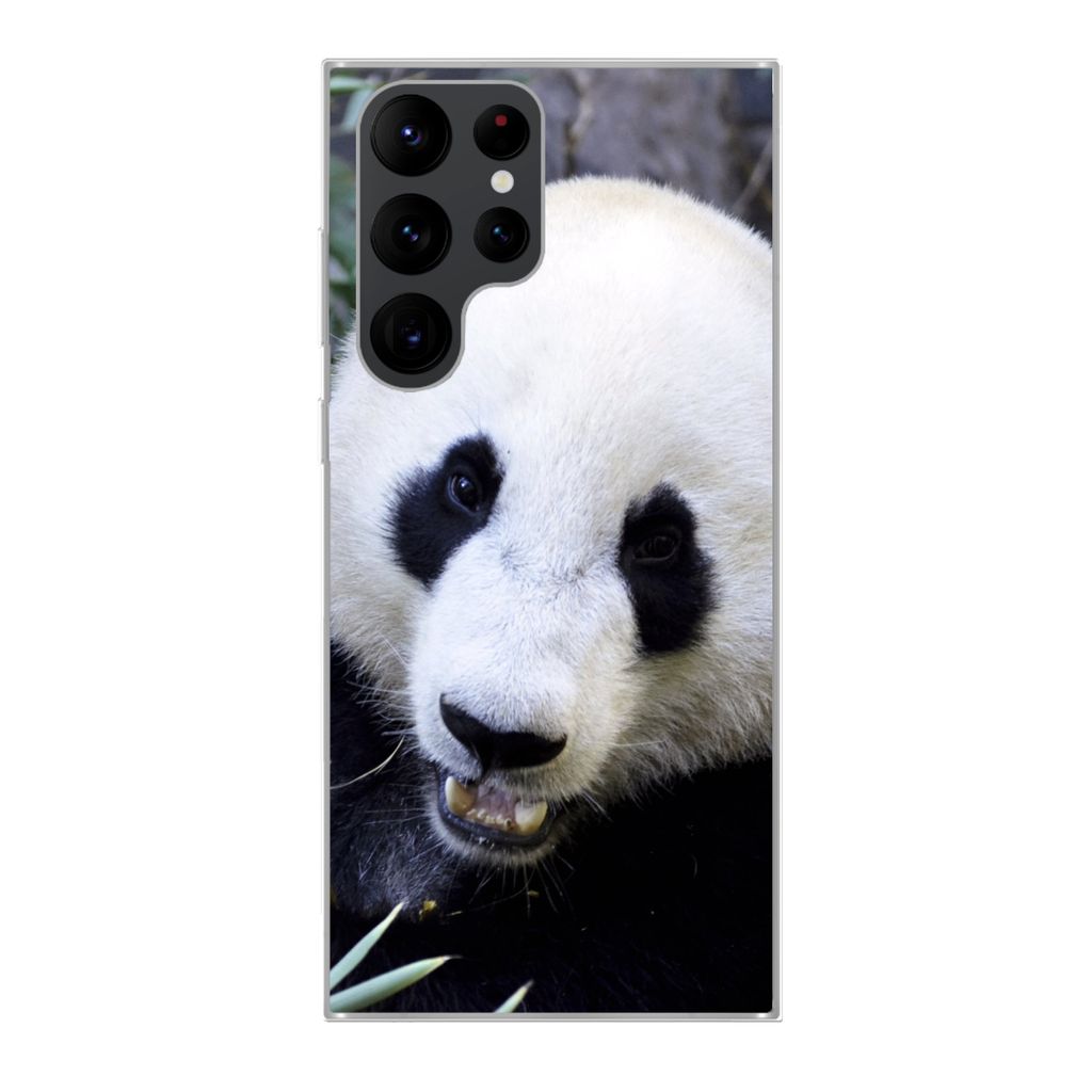 MuchoWow Handyhülle Schutzhülle Hülle für Samsung Galaxy S22 Ultra Panda - Tier - Blätter Silikon Softcase Handy Hülle - Abbildung