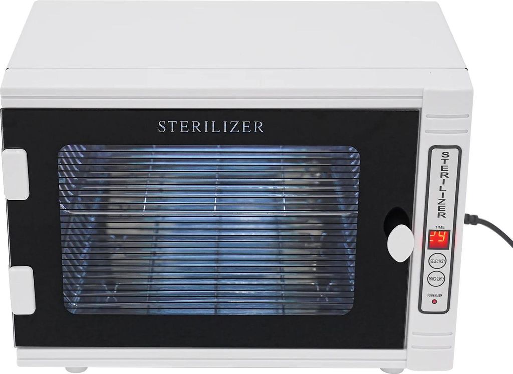 Desinfektionsschrank 12 l - Sterilisator für Maniküre-Instrumente - Elektrisch - Glastür - Glänzende Innenplatte - Weiß