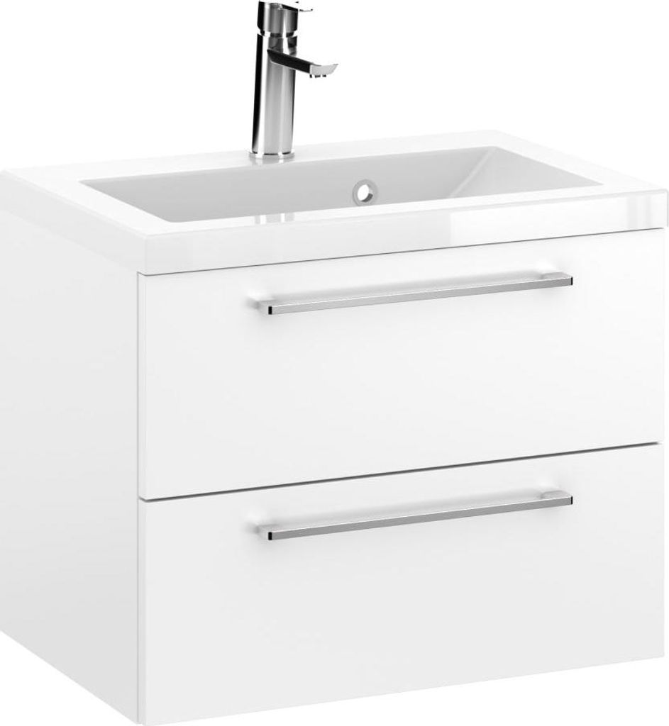 Rosen 60 cm Badezimmerschrank in Weiß Hochglanz mit Waschbecken und verchromten Griffen - Zeitloses Design