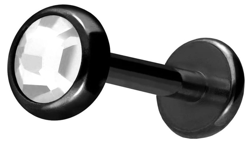 Ohrpiercing, Nasenpiercing Titan Labret mit Innengewinde KRISTALLDISC Schwarz Stablänge: 10mm | Stabstärke: 1,2mm | Discgröße: 4mm