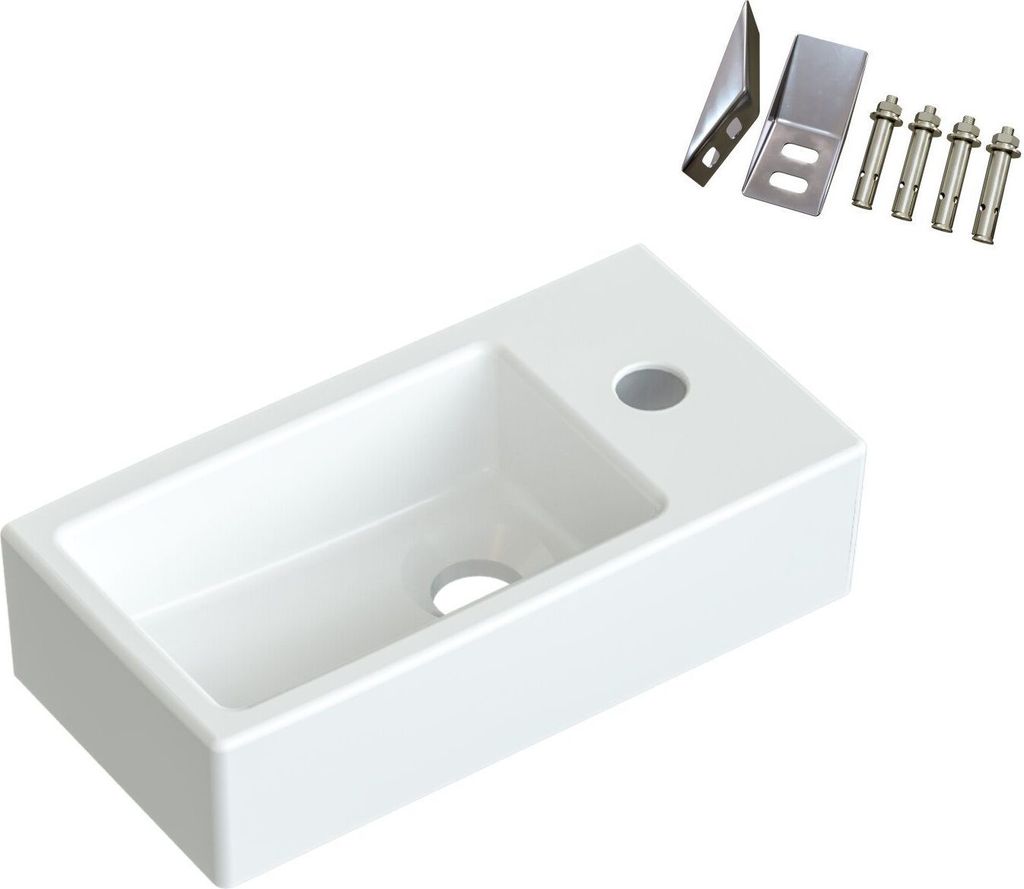 AQUALAVOS Waschbecken Handwaschbecken weiß eckig klein Badezimmer Gäste wc wandhängend mit Hahnloch(rechts) BxTxH: 40,5x20x10,5 cm ohne Untersch...