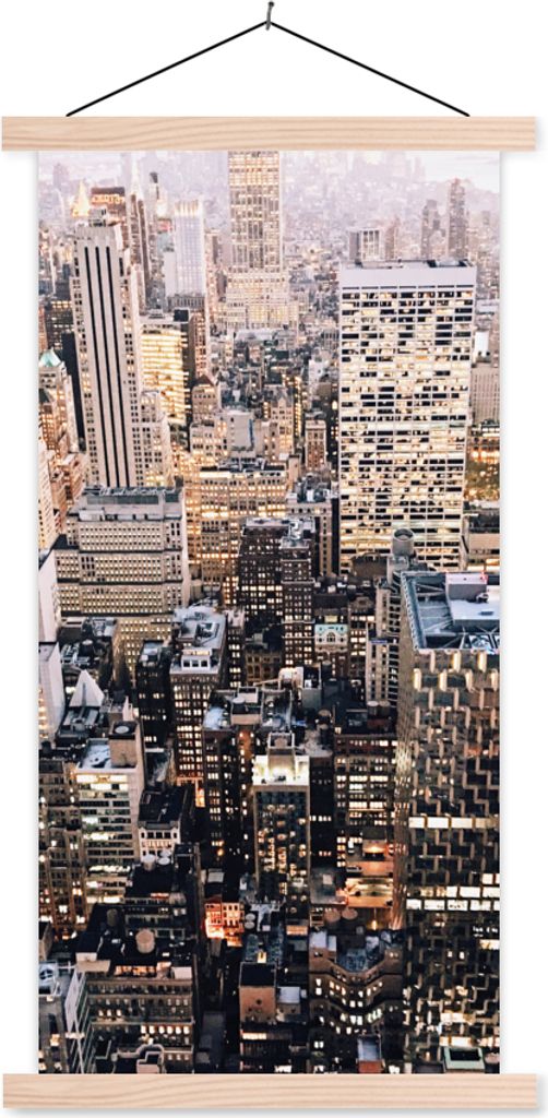 MuchoWow Textilposter New York - NYC - Amerika 40x80 cm mit holzfarbenen Rahmen - Wohnzimmer
