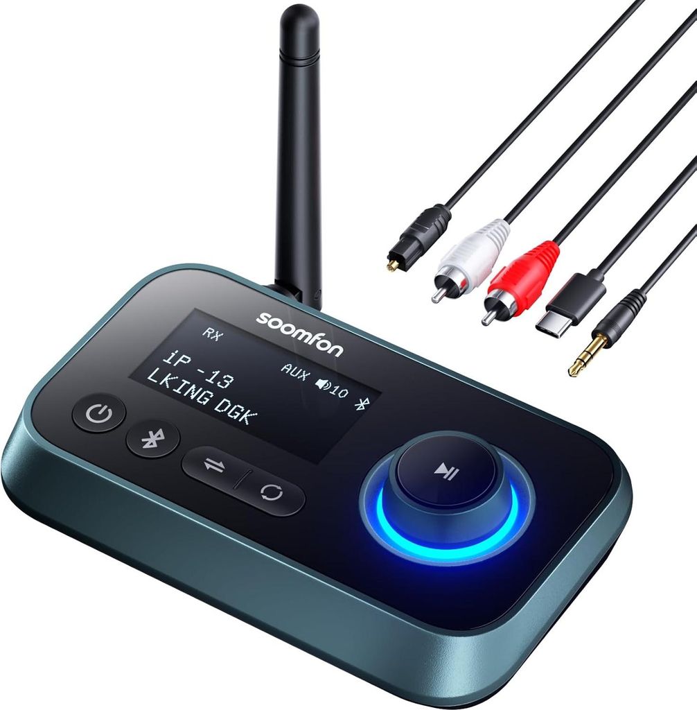 SOOMFON 3-in-1 Bluetooth 5.0 Sender Empfänger für 2 Kopfhörer, Bluetooth Adapter Audio