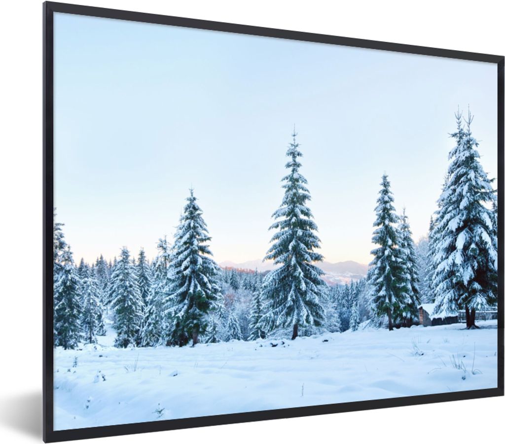 MuchoWow Gerahmtes Poster Winter - Schnee - Bäume 80x60 cm - Poster mit Schwarzem Bilderrahmen Wandposter Rahmen Foto Bilder - Schwarzem - Mit G...