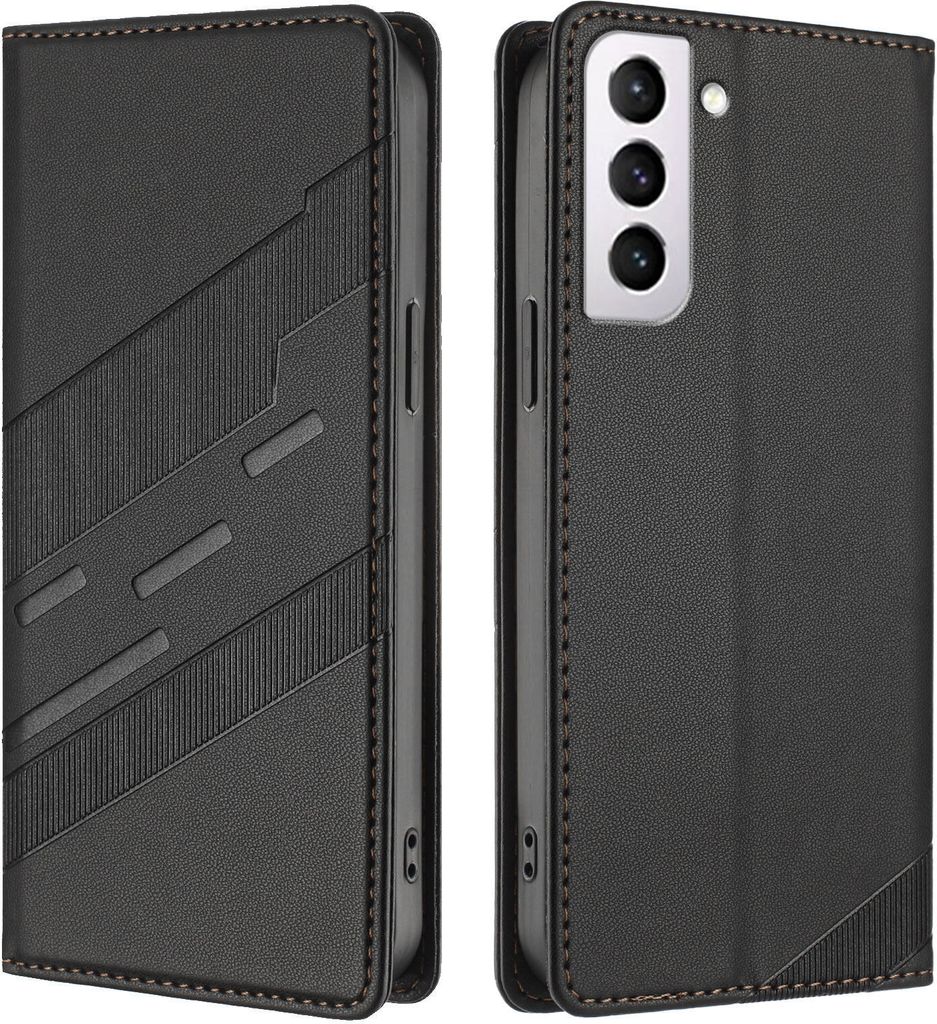 Hülle für Samsung Galaxy S21+ 5G, Kunstleder Brieftaschen Handyhülle mit Kartenfach und Standfunktion Schwarz