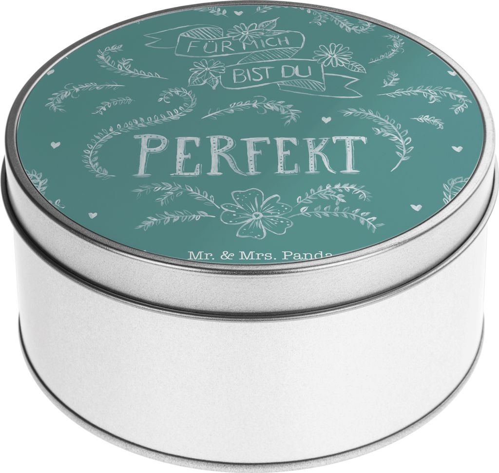 Mr. & Mrs. Panda zuckerdose Für mich bist du perfekt - Geschenk, Freundin, Liebe Spruch, Outdoor, Metallbox, Hochzeitstag, Jahrestag, Partner, Vor...