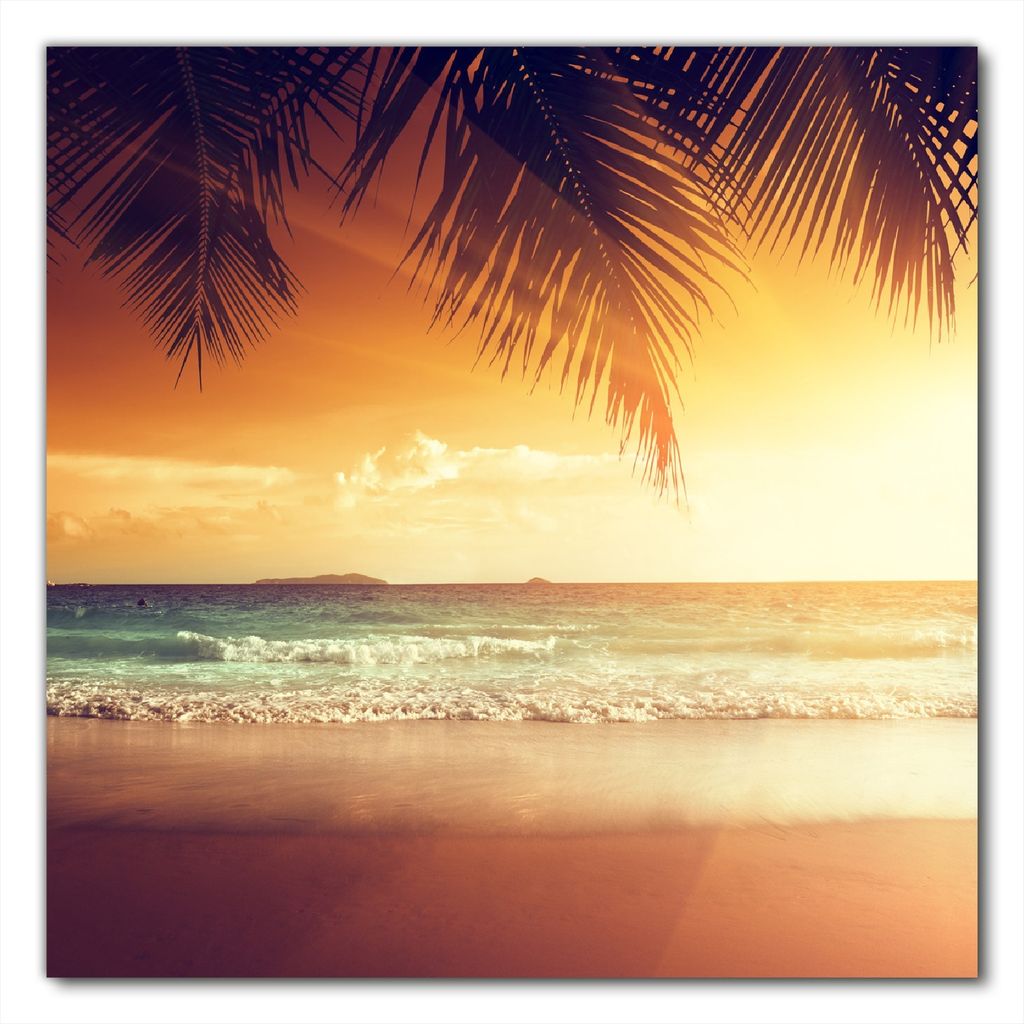 Wallario selbstklebende Möbelfolie/ Tischdecke für Innen und Außen, Größe: 80 x 80 cm - Sonnenuntergang am Strand in der Karibik