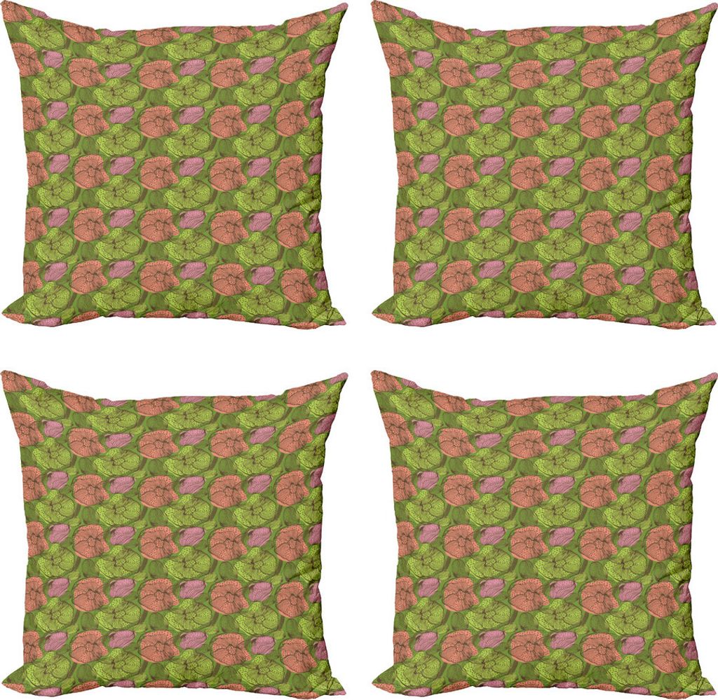 ABAKUHAUS Bunt Kissenbezug Set (4 Stück), Vintage Blumenschmutz, Moderner Doppelseitiger Digitaldruck, 60 cm x 60 cm, Mehrfarbig