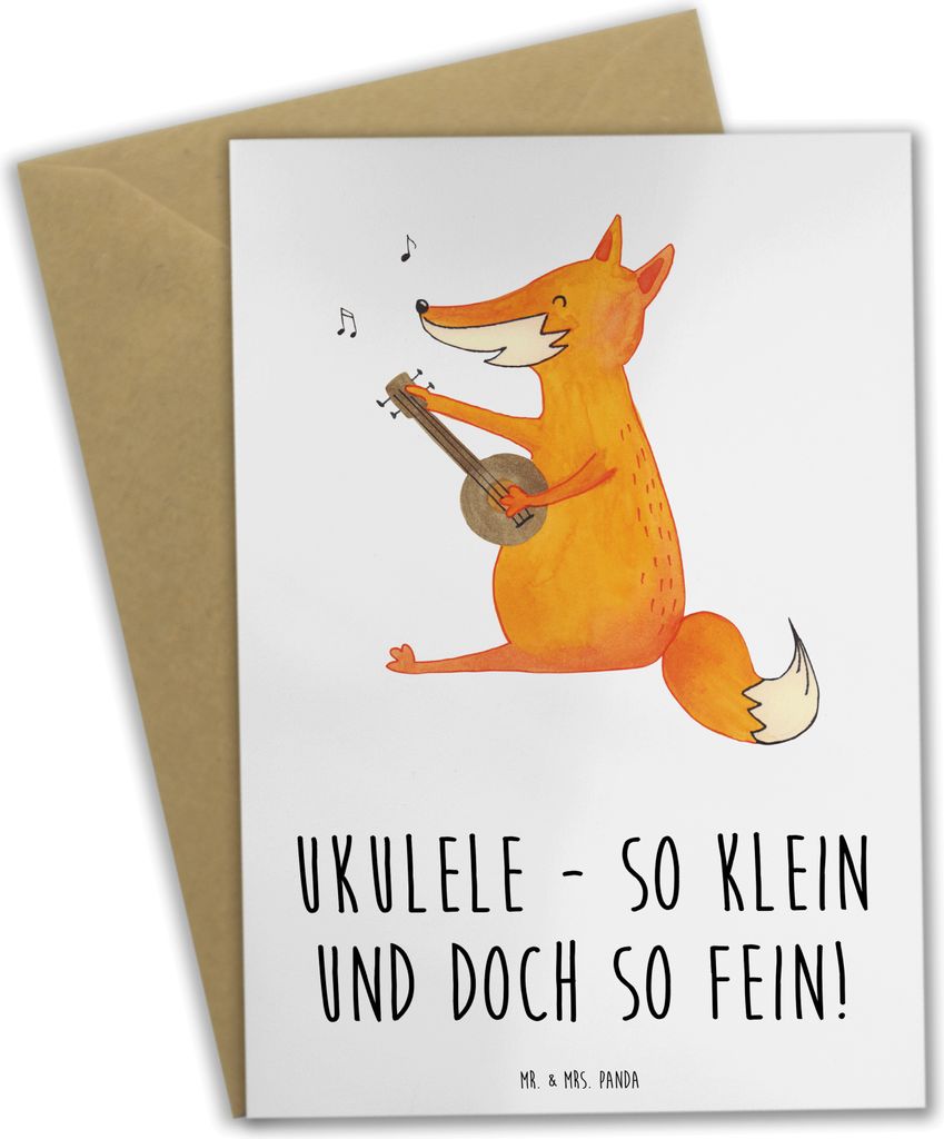 Mr. & Mrs. Panda Grußkarte Zauberhafte Ukulele - Weiß - Geschenk, osterkarten, einladungskarten, Musiker, Spaß, Instrument, Grußkarten, firmung...