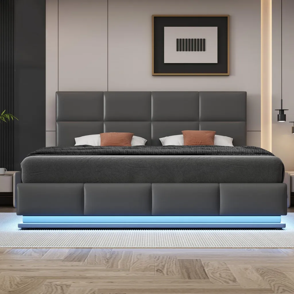 Lit coffre 180x200 cm gain de place pour chambre avec LED grise - 3