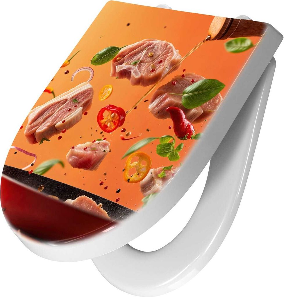 WC-Sitz mit Absenkautomatik, Softclose Scharnier mit Motiv Frische Kochzutaten