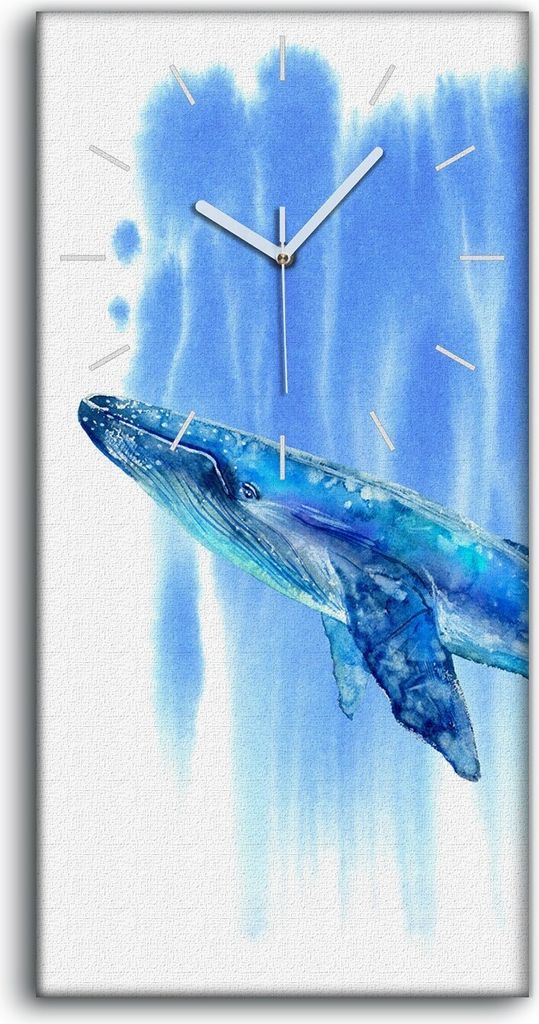 Küche Wohnzimmer Wand Leinwand Uhr 30x60 Kunst groß er Blau Wal und Wasser Meer - weiße Hände