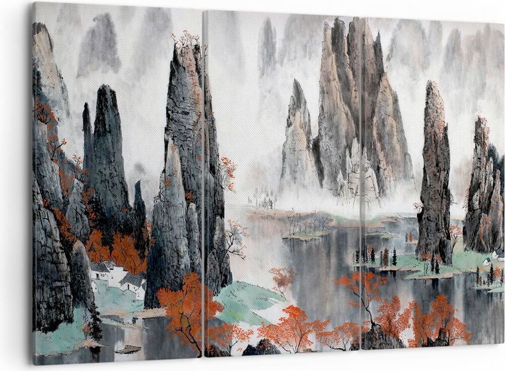 Bild auf Leinwand - Leinwandbild - Berge Märchen Nebel - 105x70cm - Wand Bild - Wanddeko - Leinwanddruck - Bilder - Kunstdruck - Wanddekoration - ...
