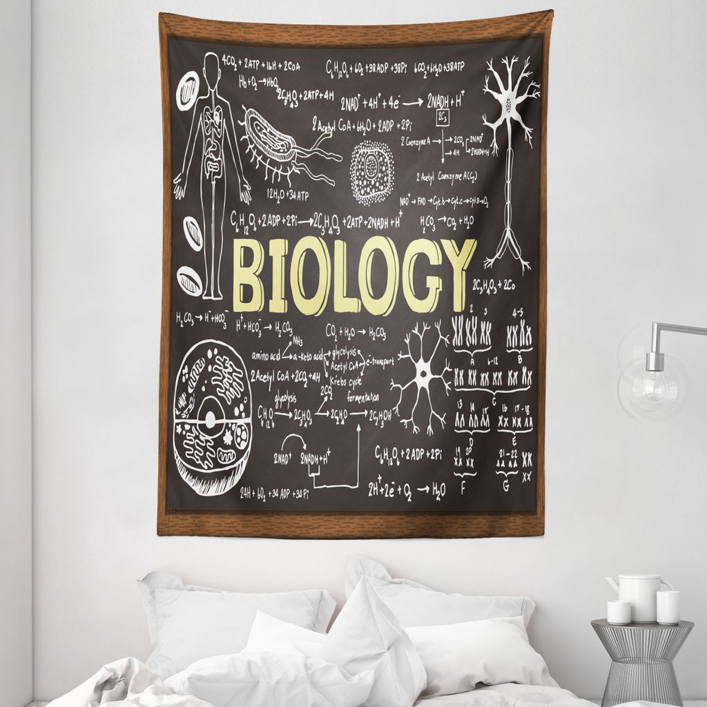 ABAKUHAUS Lehrreich Wandteppich, Schwarze Tafel Biologie Hand Geschriebene Symbole und Formel Klassenzimmer, Wohnzimmer Schlafzimmer Seidiger Satin...