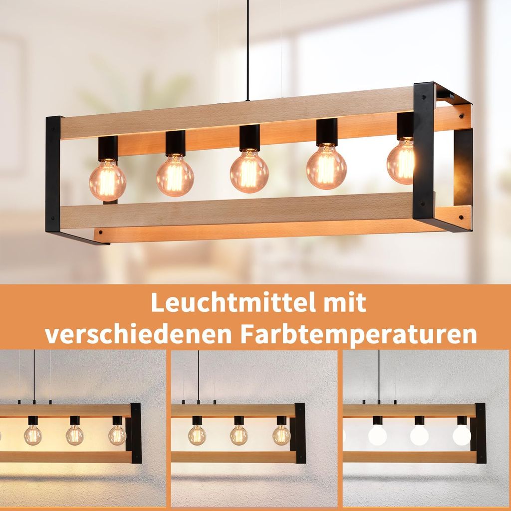 ZMG Pendelleuchte Holz vintage 5 Flammig Esstisch Produktbild 4