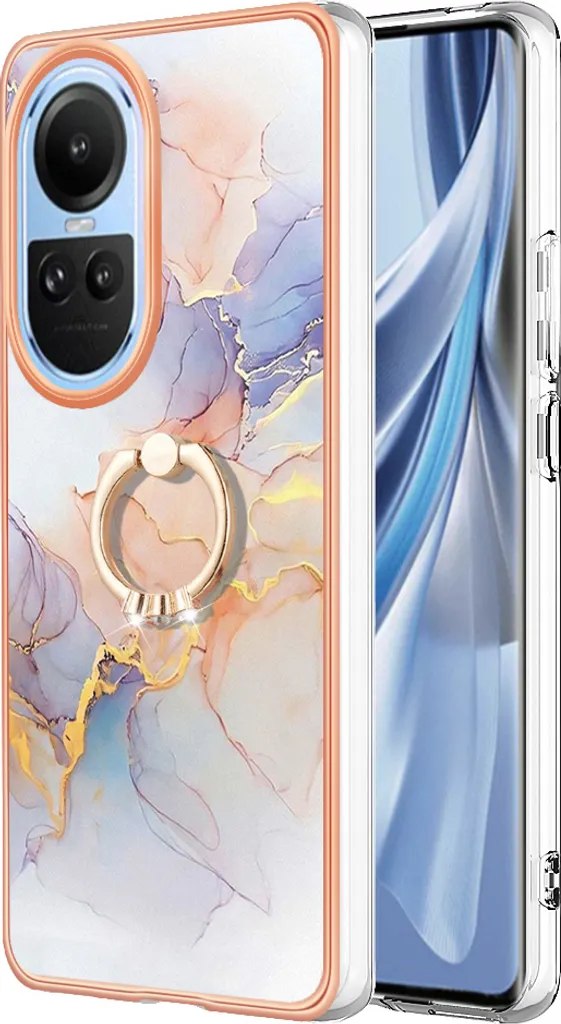Custodia per Oppo Reno10 5G, custodia protettiva in silicone TPU a fantasia con supporto ad anello Grigio