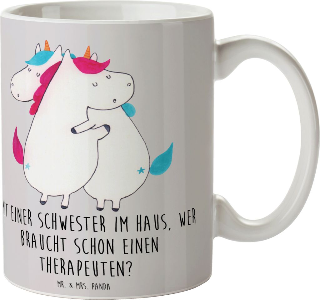 Mr. & Mrs. Panda Teetasse Schwester Glück - Grau Pastell - Geschenk, Familiengeschenk, Familienmitglieder, Tasse, Unterstützung, Trinkbecher, Ges...
