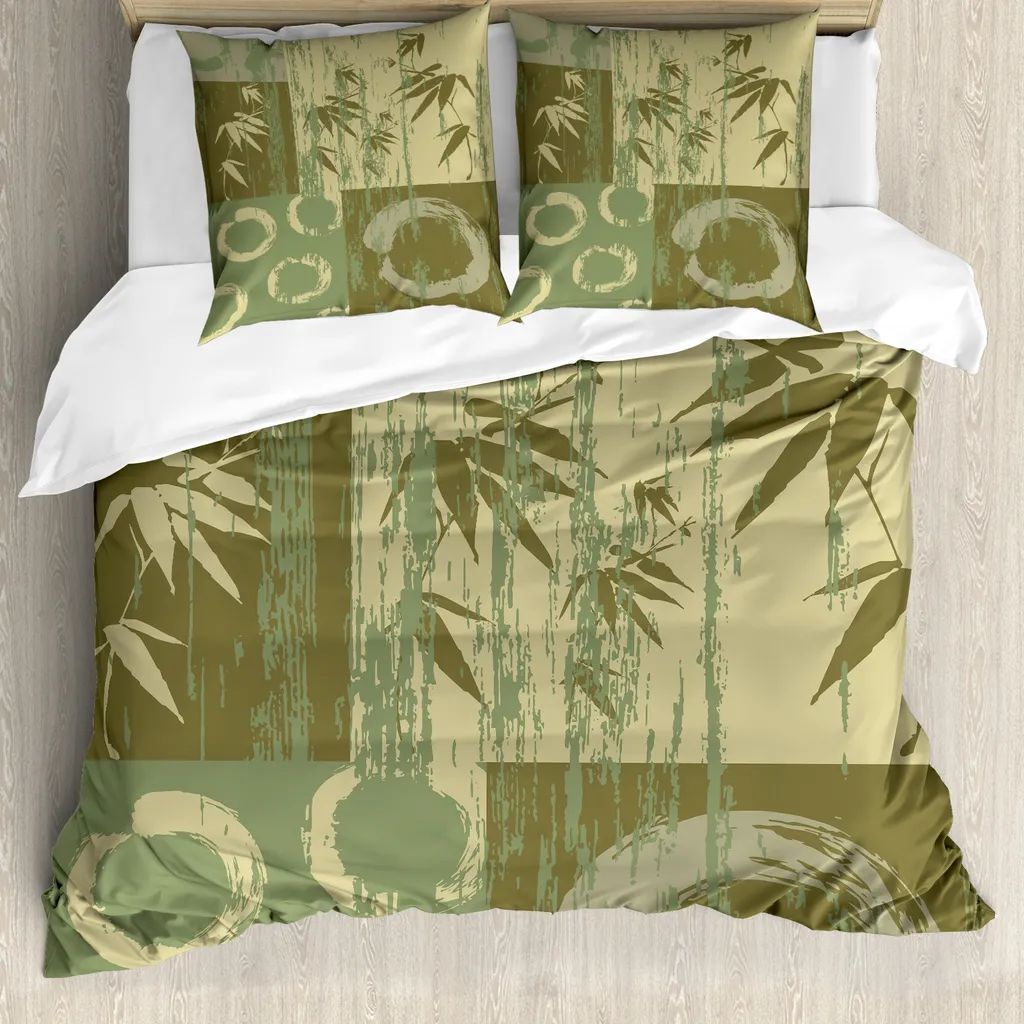 Housse de couette zen pour ambiance relaxante, parure de lit bambou vert