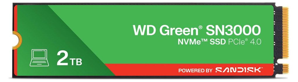Western Digital Green WD SN3000 NVMe, 2 TB, M.2, 5000 MB/s Produktbild 