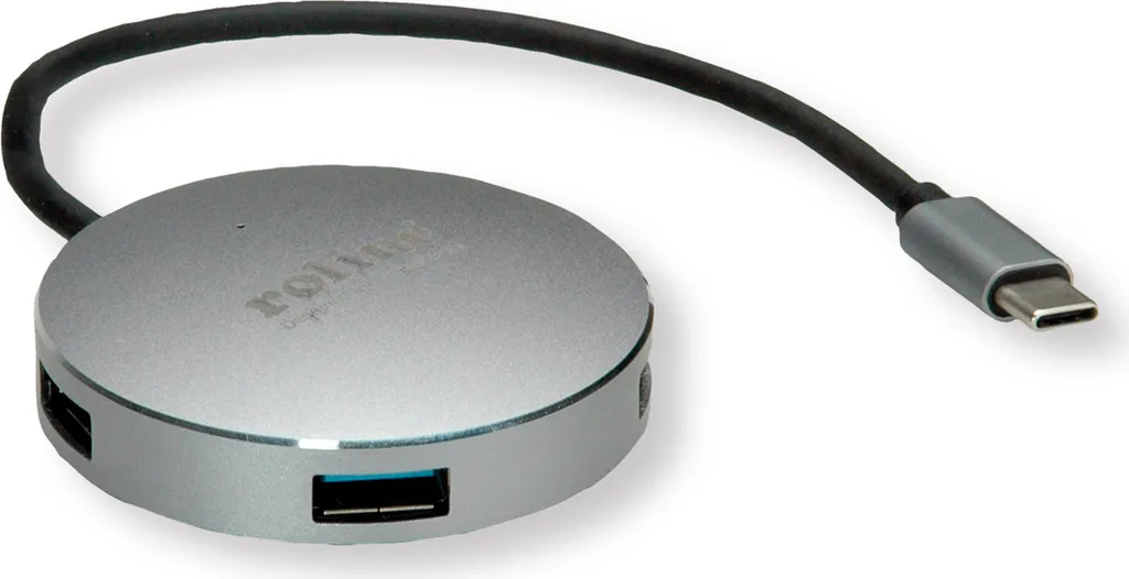 Hub USB 3.2 Gen 1 ROLINE, rotondo, a 4 vie, cavo di connessione di tipo C
