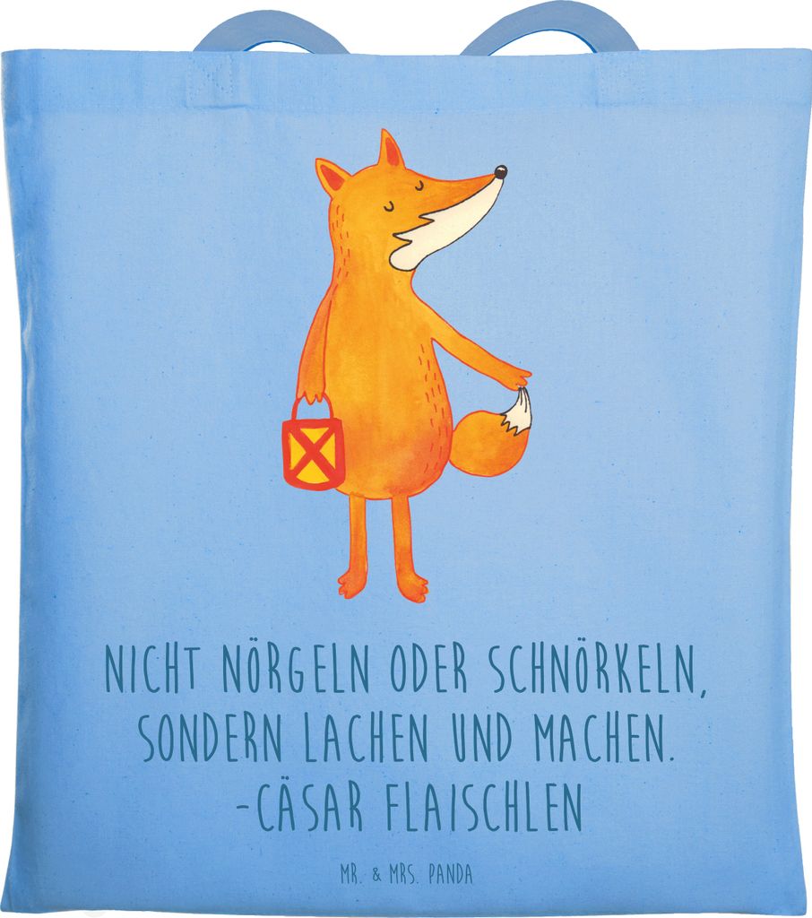 Mr. & Mrs. Panda Tote Bag Fuchs Laterne - Sky Blue - Geschenk, Sankt Martin, Schultasche, Füchse, Positiv, Jutebeutel, Unitasche, Tasche, Laptopta...