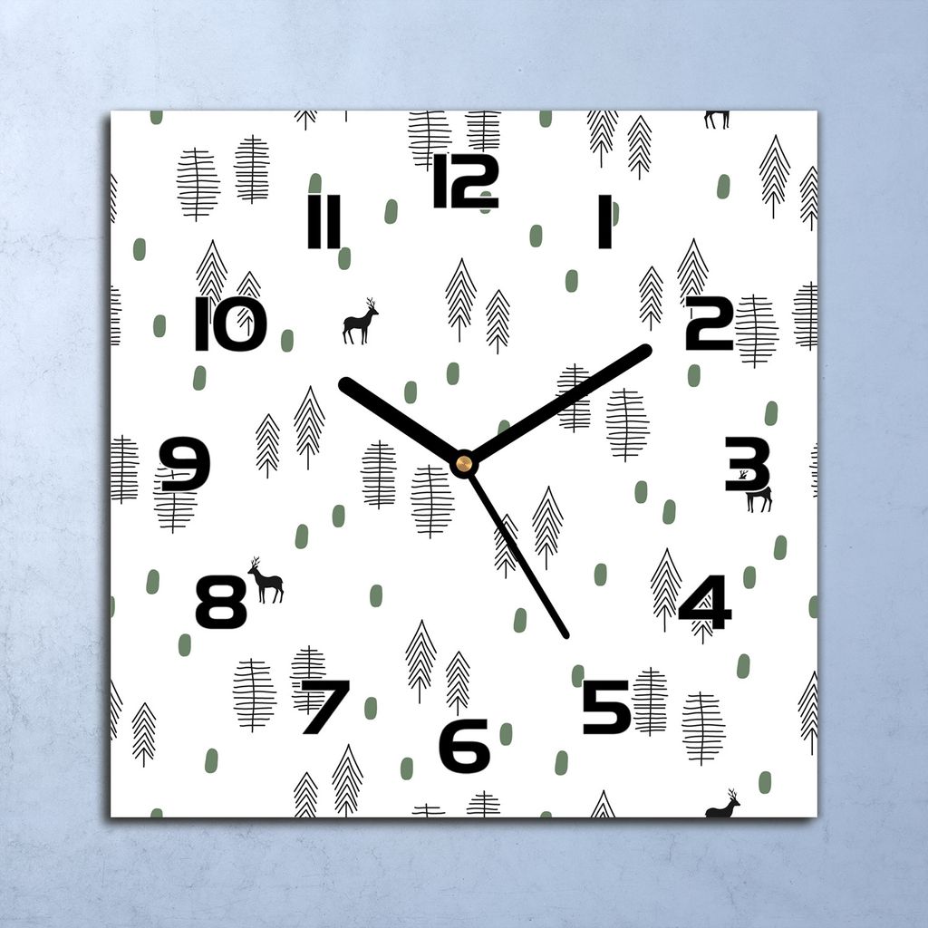 Wanduhr Echt-Glas-Küchenuhr Hirsch Wald Minimalistisch Produktbild 