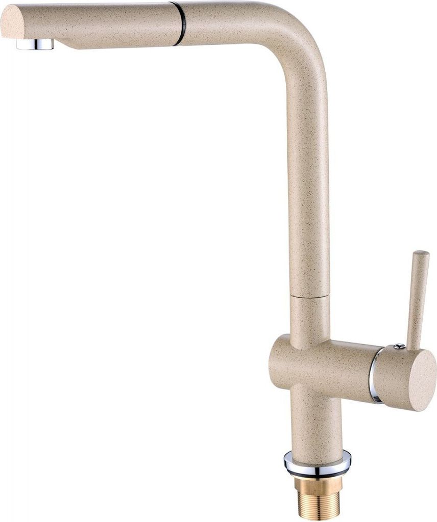 Design Spültischtischarmatur stehend mit ausziehbarem L-Auslauf Beigegranit