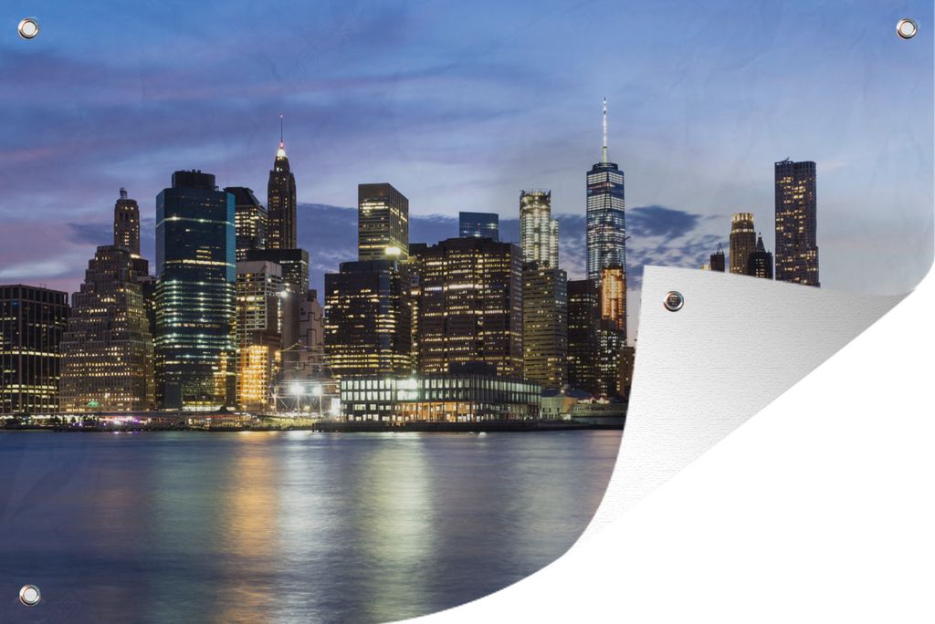 MuchoWow 90x60 cm Outdoor-Poster Gartendeko Sichtschutz Garten Poster für den Garten New York - Wasser - Skyline
