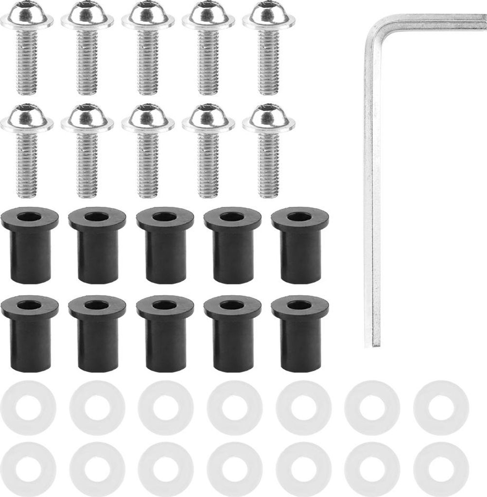 10pcs Motorrad -Windschutzscheibe -Schrauben Nusswaschmaschinen Universal Motorradverkleidung Montage -Kitsilver