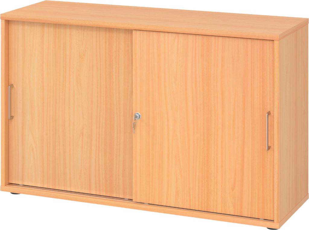 bümö Schiebetürenschrank office - 2 Ordnerhöhen - Nachbildung: Buche, Griff: Bügelgriff (Metall)