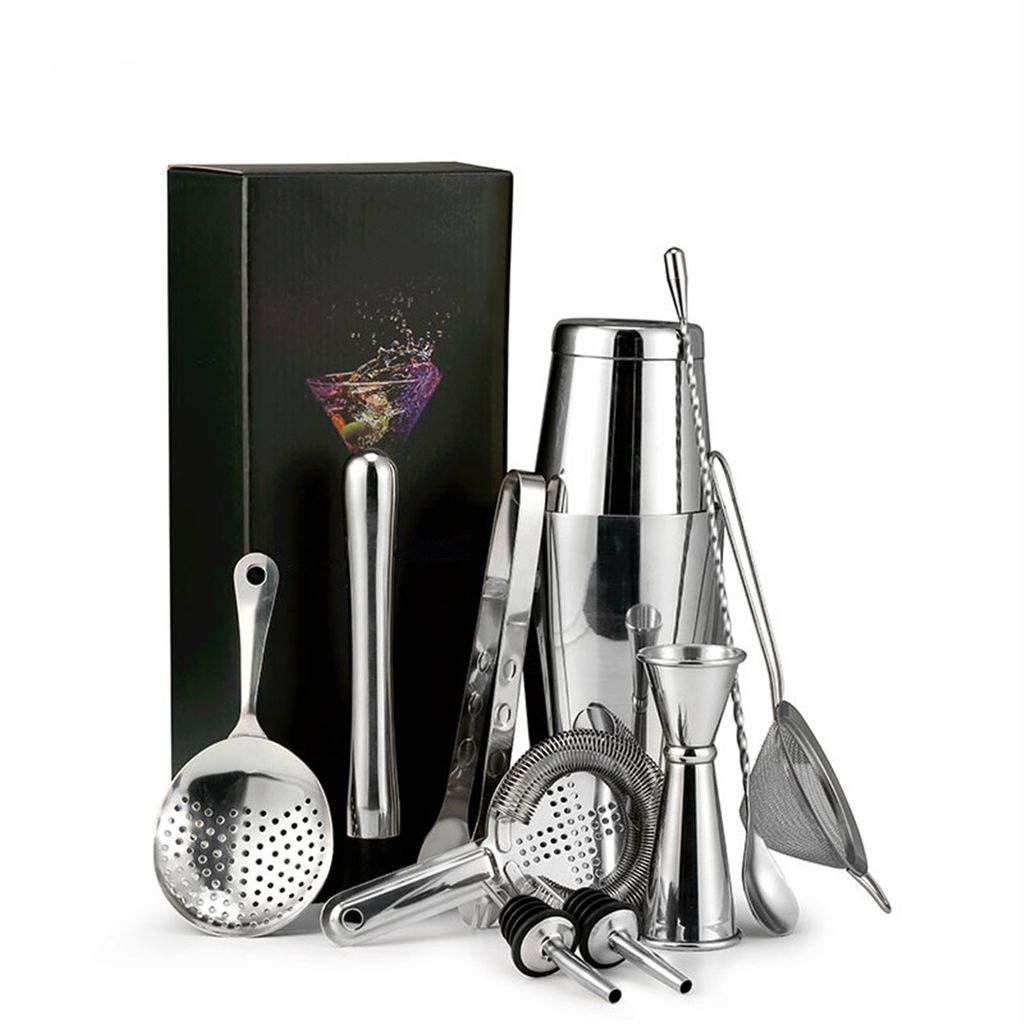12 Stš¹ck Cocktail Set Edelstahl Cocktail Shaker Bartender Set fš¹r Zuhause DIY Barzubeh?r Werkzeug Party Cocktailshaker, Silber-12 Stš¹ck
