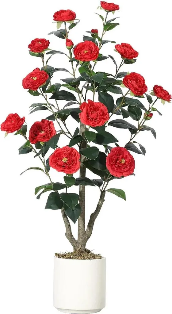 Plante Artificielle Camélia Rouge 90 cm - Bonsaï Décoratif de Salon