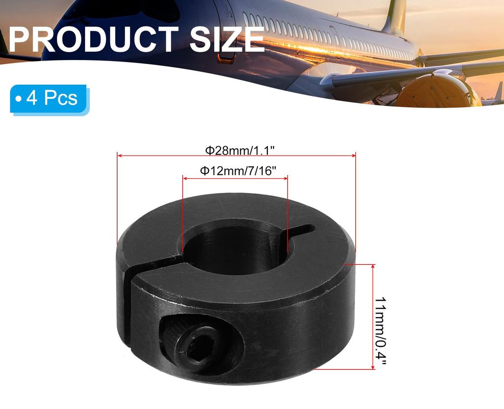 Geteilte Stellringe 12mm Bohrung 28mm OD 11mm Dicke, 4er Pack 45#Aluminiumlegierung Tiefenanschlagringe Klemm mit Gewindestift fš¹r die Maschinen...