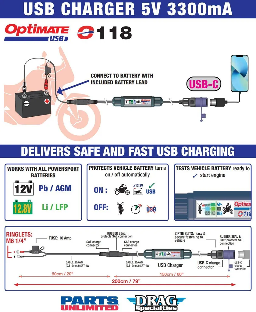 Câble USB-C OptiMate intelligent avec coupure automatique basse tension - 4