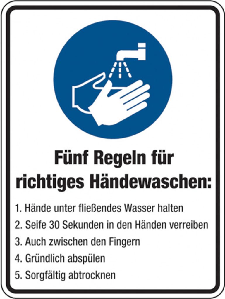 Dreifke Kunststoff-Schild "Hände waschen", 15x20cm (BxH), 1 Stück, Gebotszei...