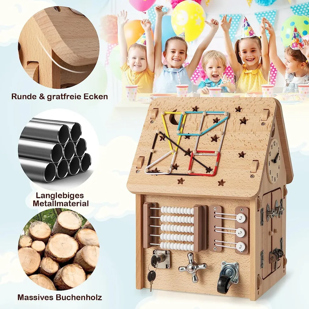Cabane Montessori en Bois avec Cube d'Activité Sensoriel et Rangement